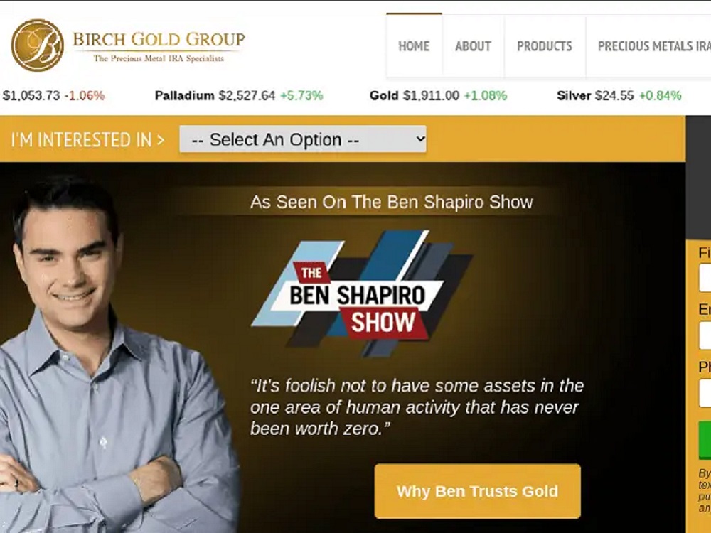 Ben Shapiro on the Birch Gold website